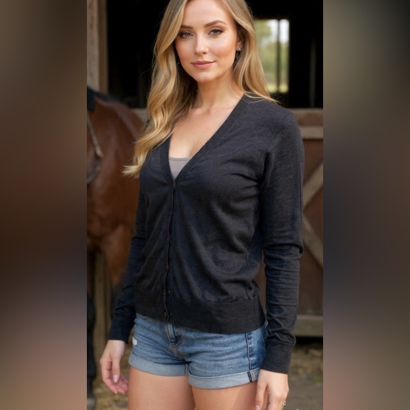 Drop shoulder soft knitted / distressed cardigan in black - Picture 1 of 9